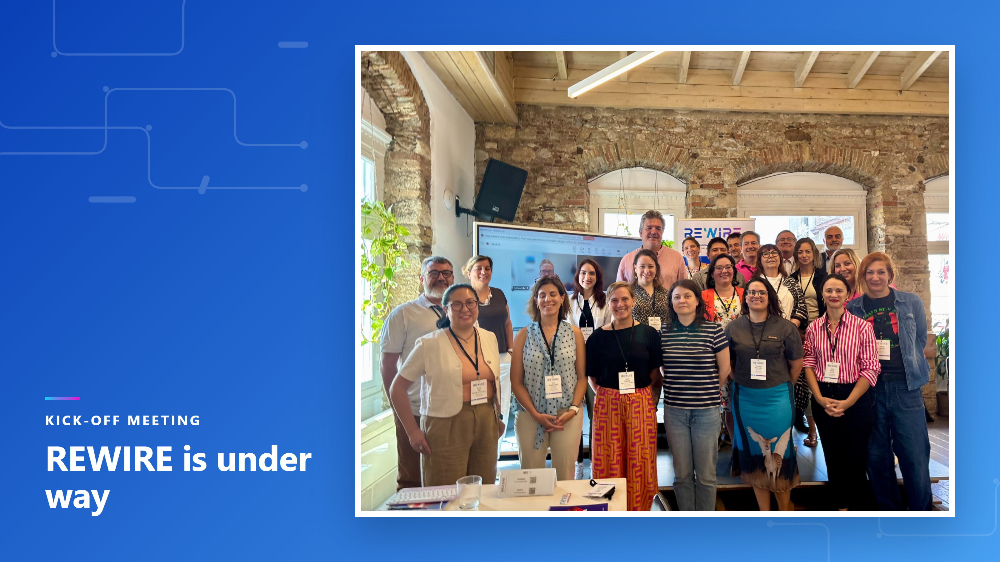 REWIRE kick-off participants gathered for a group photograph in Athens.